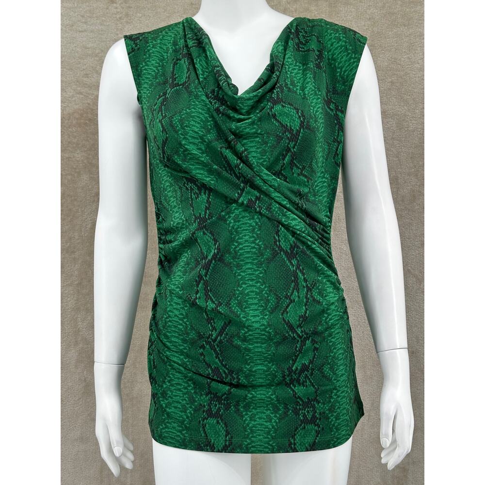 Vince Camuto Top Womens Medium‎ Green Snakeskin Sleeveless Draped Stretch Office